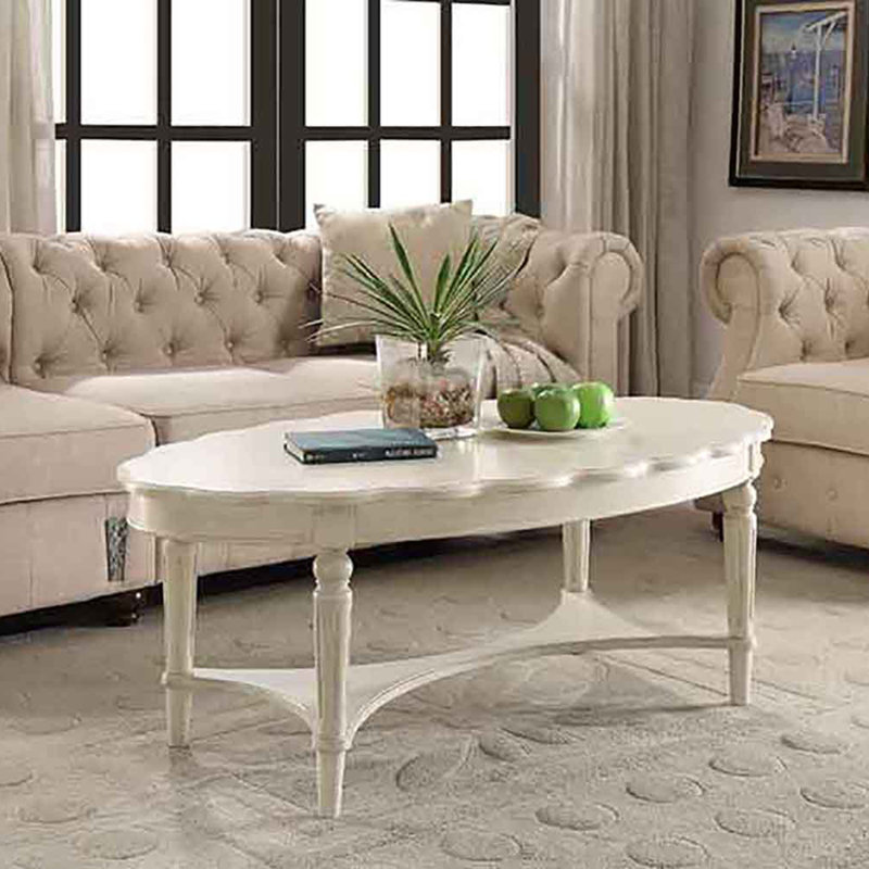 Table basse antique blanche avec tablette inférieure