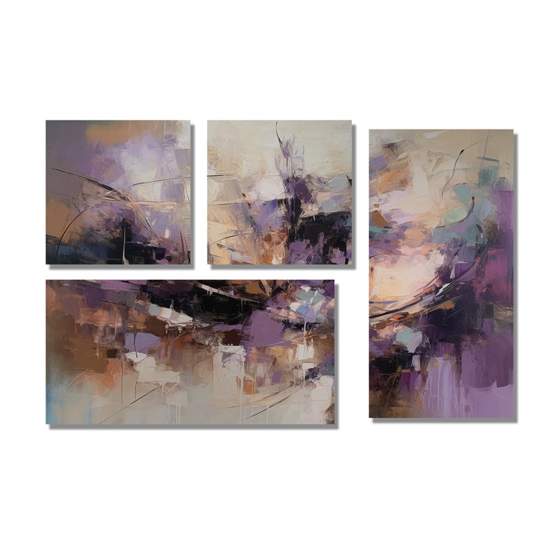 «Mauve Minimalims Enchantment» - art mural mauve 4 pièces, Toile tendue, Ne s’applique pas