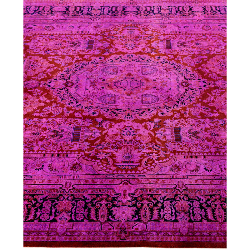 Tapis mauve en laine noué à la main de style moderne et contemporain Chapi 6 pi 1 po x 9 pi 2 po