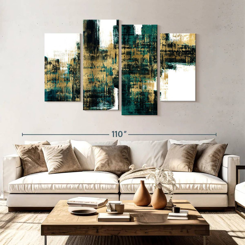 Avery Vibrant Gold On Teal, 54" H x 84" W