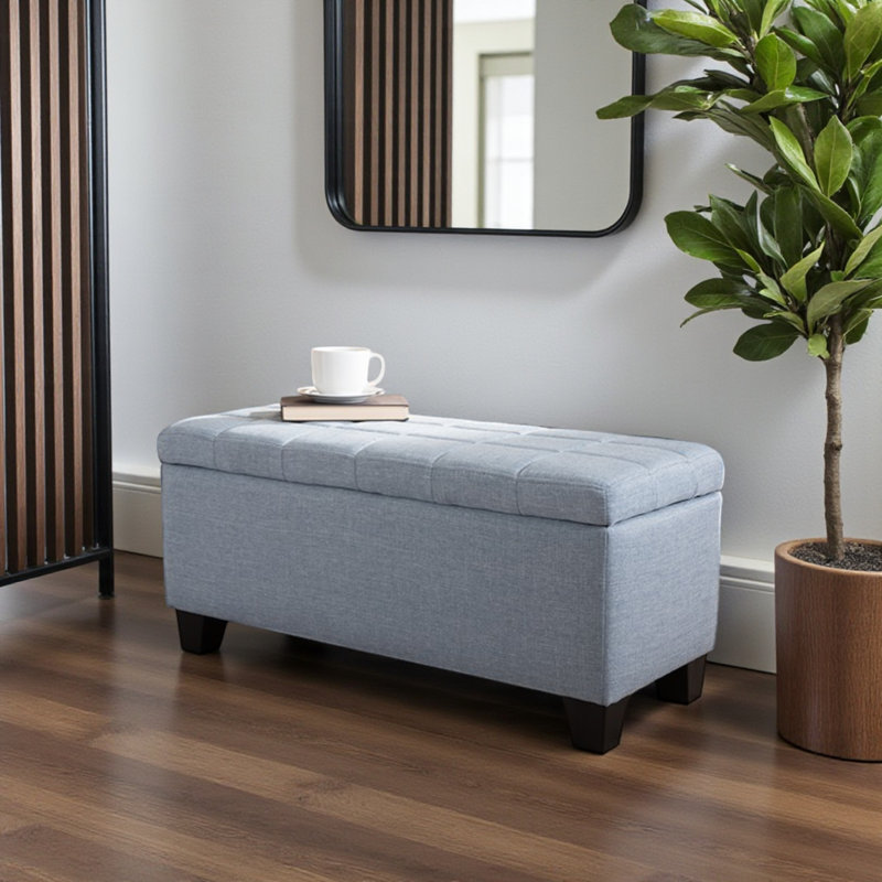 Repose-pieds rembourré avec rangement Sancerre en tissu bleu clair, H 15,59 po x l 34,79 po x P 14,7 po