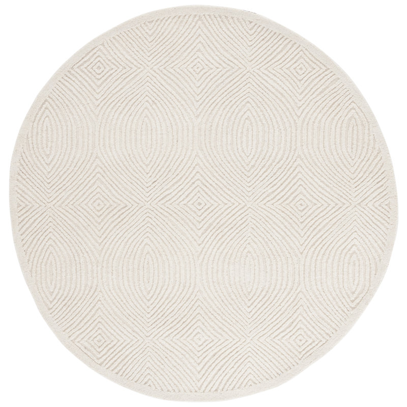 Katosha Textural Hand Tufted Wool/Cotton Geometric Rug in Ivory, Round 6'
