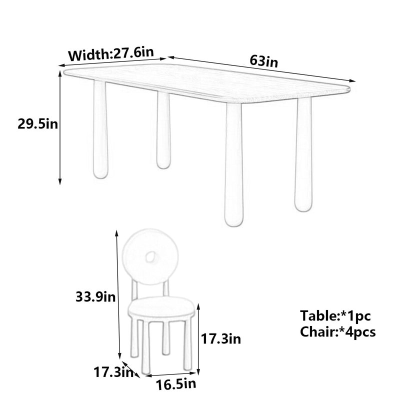 Solid Wood Rectangular Dining Table, Sturdy Legs, 29.5"H x 63"L x 27.6"W