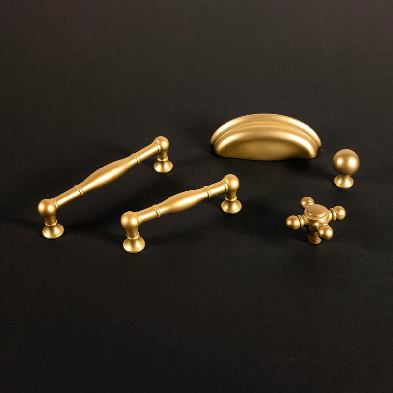 Fuller Collection Round Knob - 1 " Diameter Cabinet Knob - Traditional Hardware for Drawers & Cabinets, Brushed Golden Brass