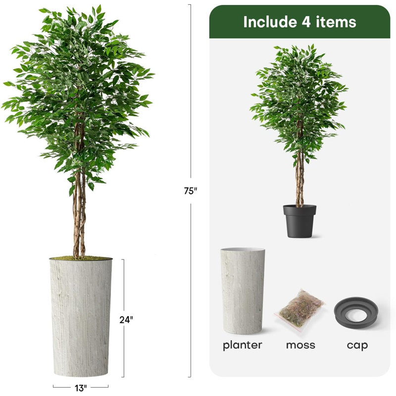 Ficus artificiel en pot 75 po, Vert