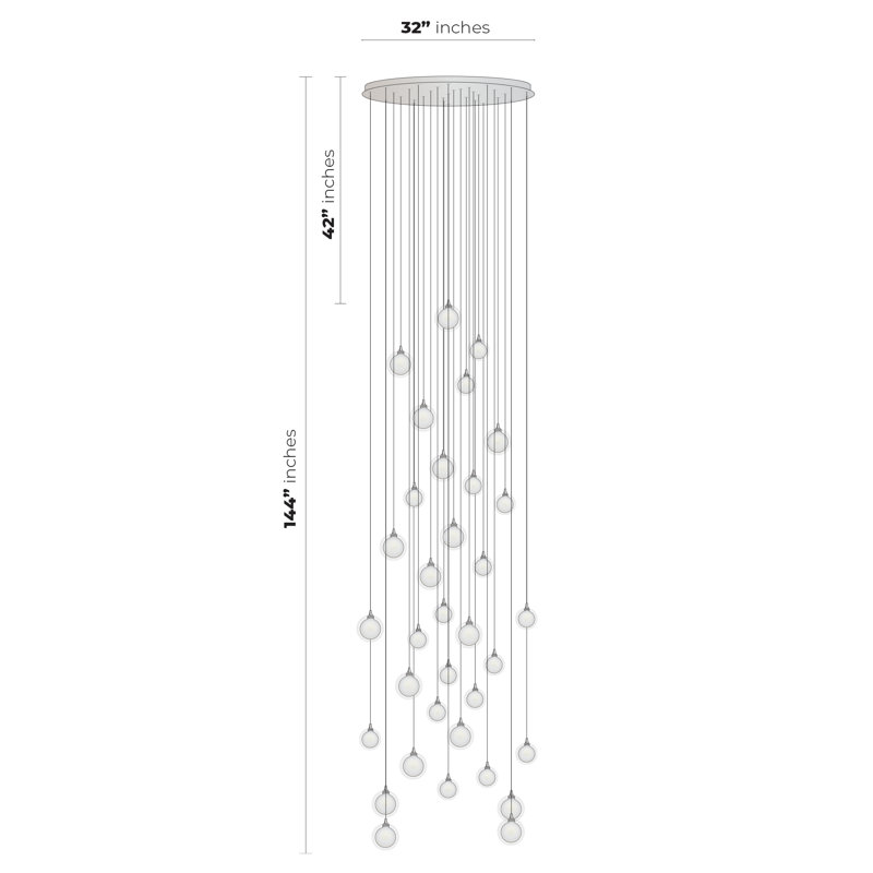 Reflection Moon 34 - Light Pendant, 144" H x 32" W x 32" D, Frosted Amber/Frosted White, White