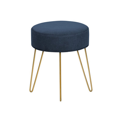 Modern Blue Pouf With Gold Metal Legs And Soft Texture 13.87 Inches Wide Stylish