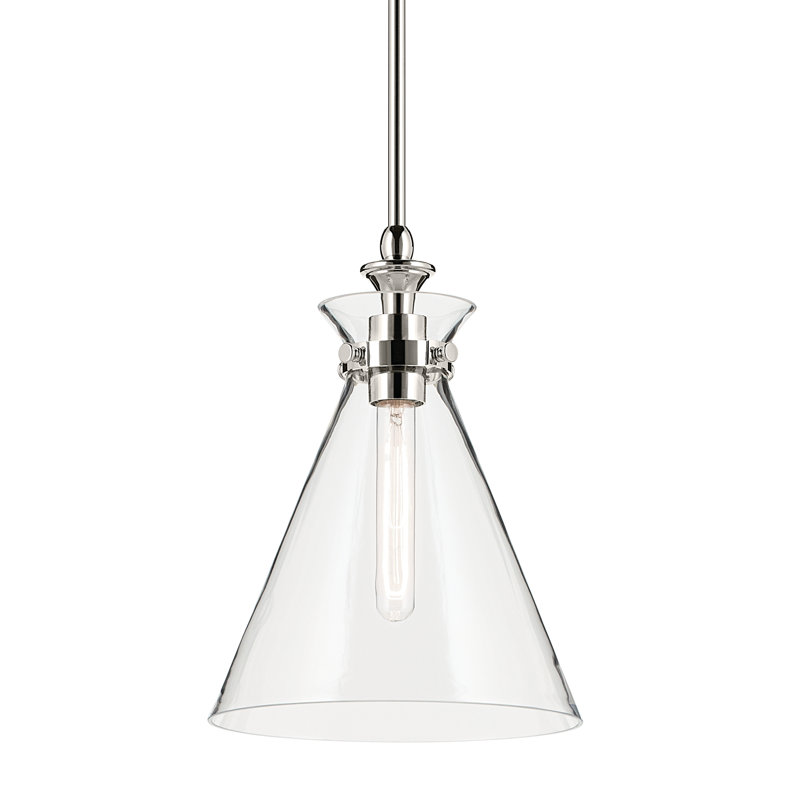 1 Light Updated Traditional Pendant with Glass, Clear, Polished Nickel, 14.5" H x 10.5" W