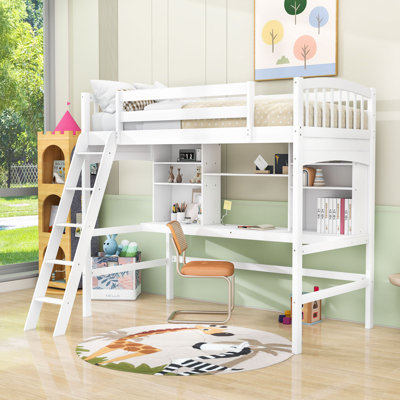 Space-Saving Twin Loft Bed With Desk And Shelves
