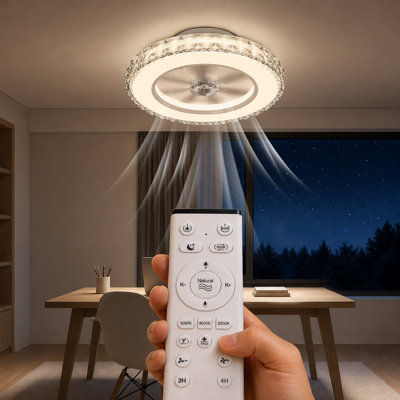 43.5cm Crystal Ceiling Fans Lights with Reversible Motor, Remote Control 6 Speed, Dimmable 3000K-650