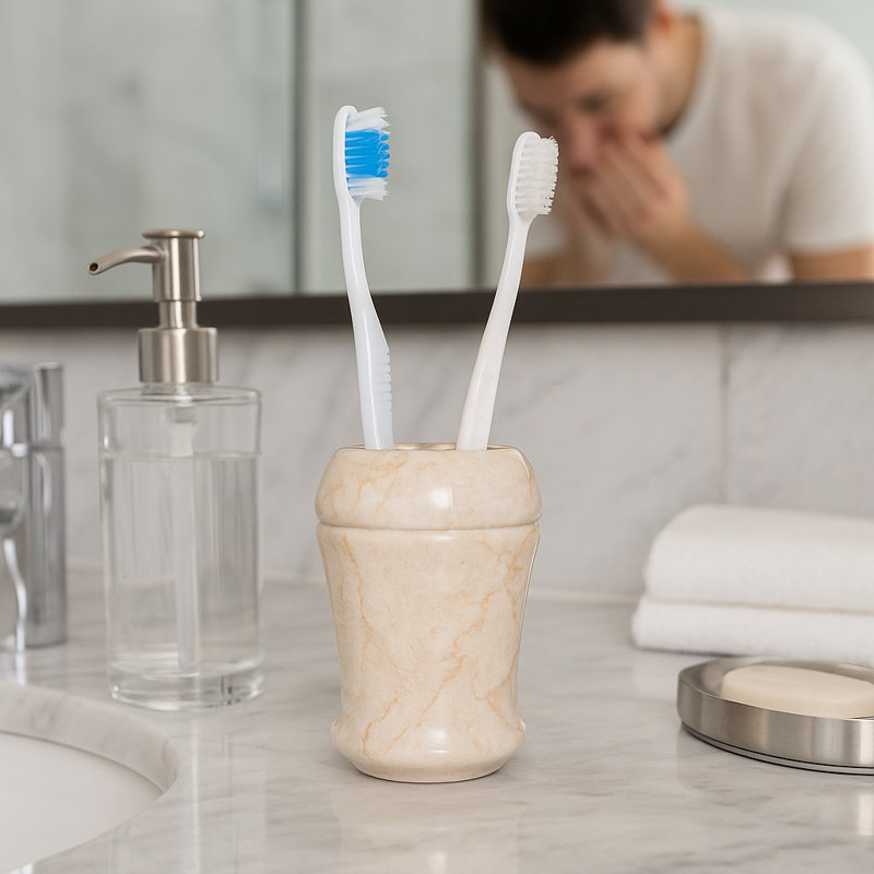Beige Marble Fluted Collection Toothbrush Holder