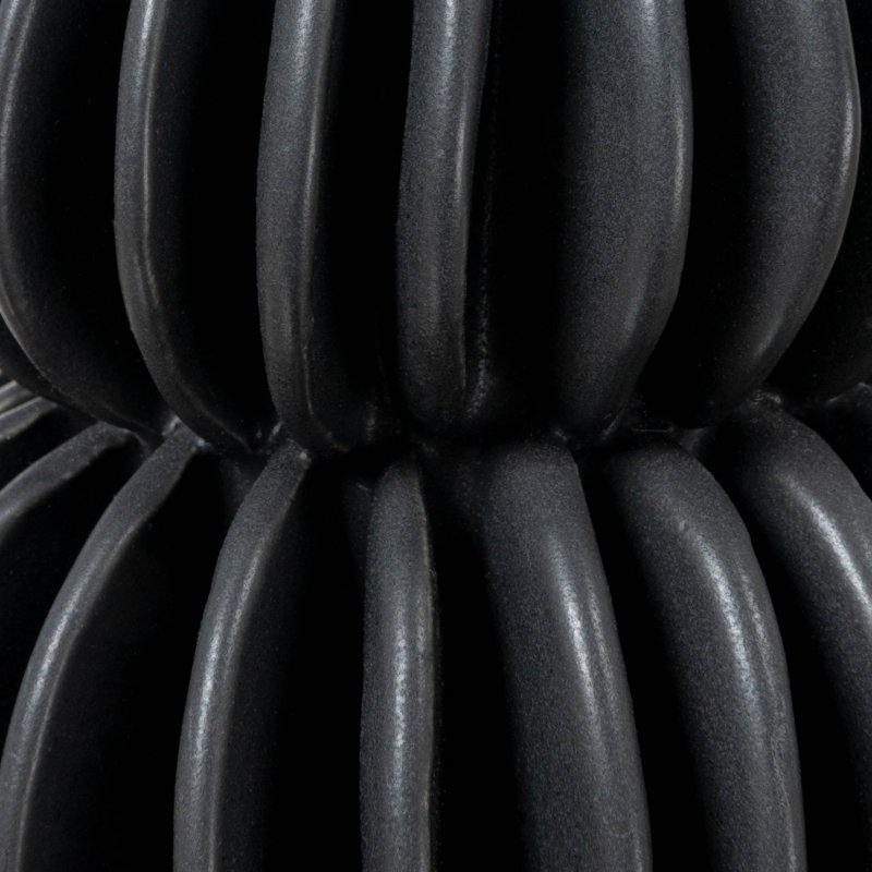 Black Pleated Stoneware Sculptural Vase