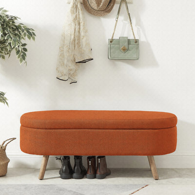 Luxury Oval Boucle Storage Ottoman Bench with Wood Legs