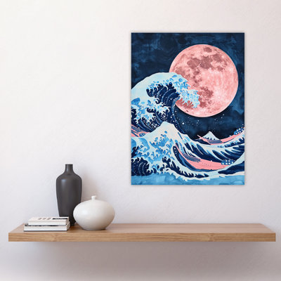 Large Full Moon Great Wave Surreal Painting Wall Art Print