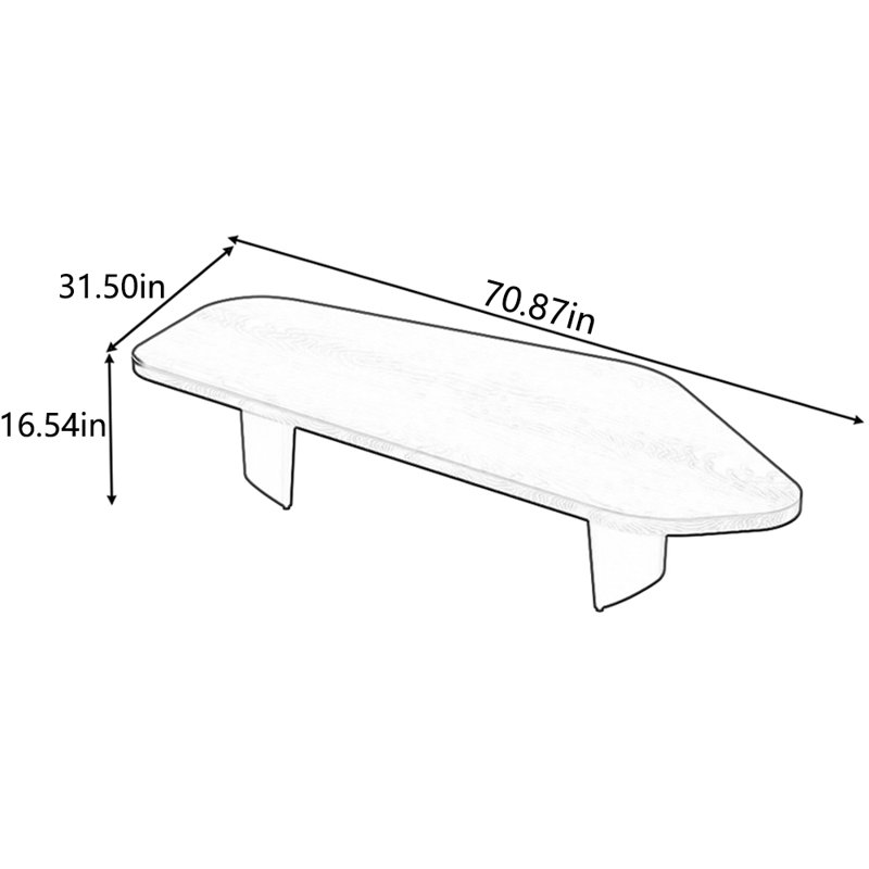 Table à thé créative en bois massif, H 16,54 po x L 70,87 po x l 31,5 po, Blanc, Blanc