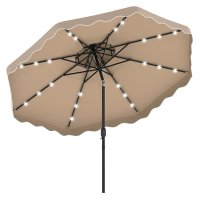 10 FT Solar LED Patio Umbrella, Push-Button Tilt & Crank, 24 LED Lights & 8 Ribs Brown