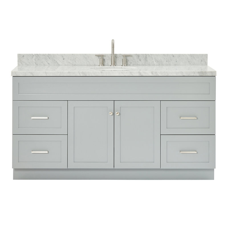Abell 67'' Single Bathroom Vanity with Carrara Marble Top, Brushed Nickel, Gray