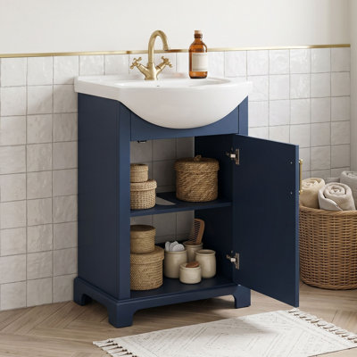 Meuble-lavabo de salle de bain avec lavabo épais en céramique et armoire peu encombrante