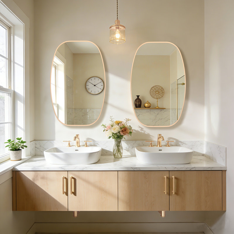 Metal Oval Wall Mirror, 30" x 20", Gold