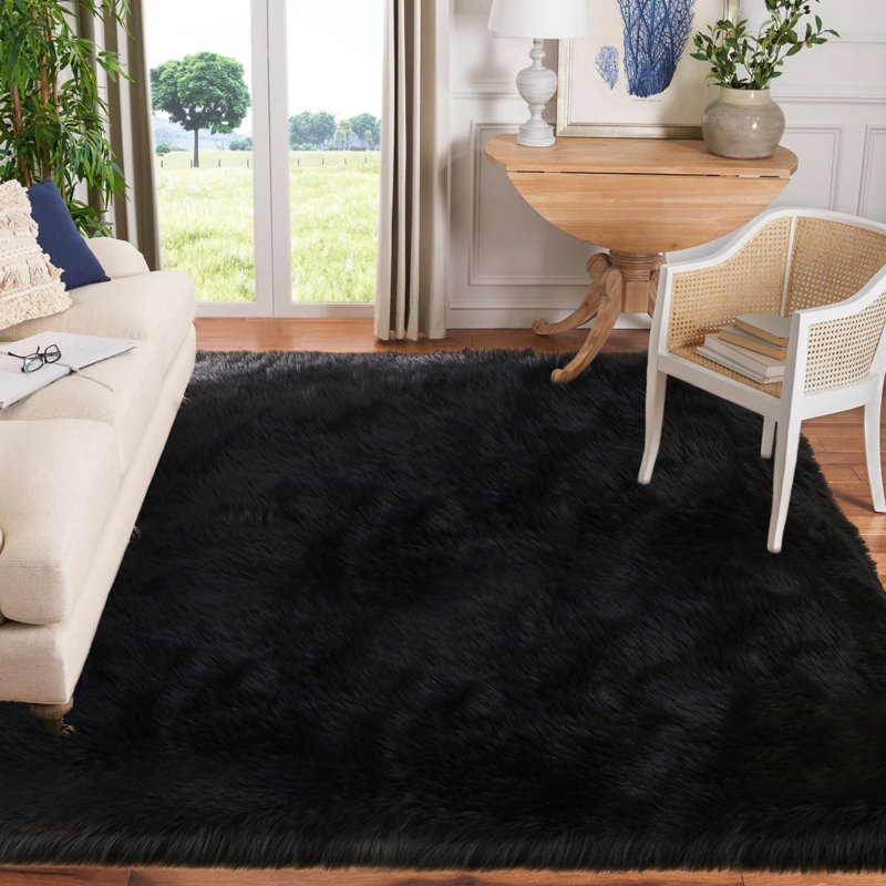 Dreu Black Shag Area Rug, Rectangle 6 pi x 9 pi