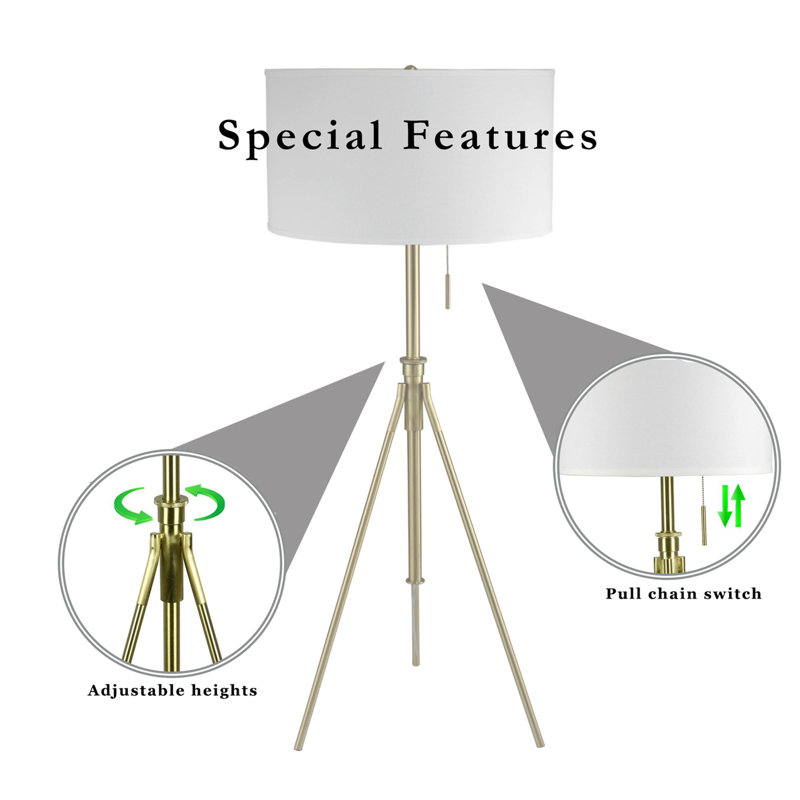 Adjustable Tripod Floor Lamp, Brushed Nickel