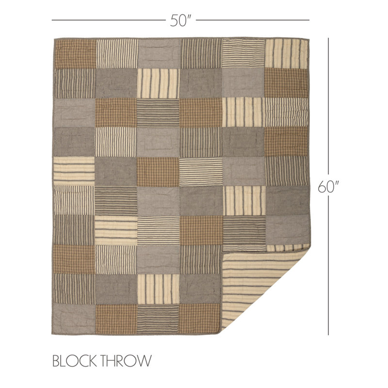 Sawyer Mill Quilted Throw Blanket, Charcoal Gray/Khaki/Dark Cream