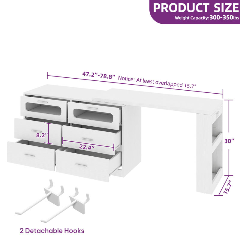 LED Modern Makeup Vanity Table Adjustable Cabinet With 6 Drawers And Power Outlets, White
