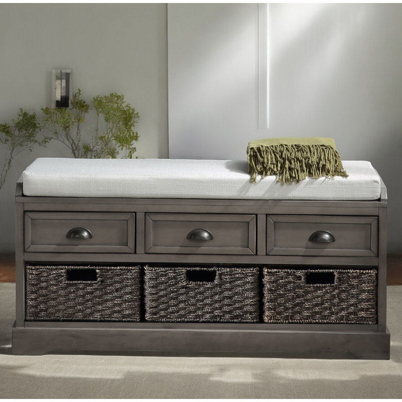 Gokey Linen Blend Upholstered Storage Bench, Gray