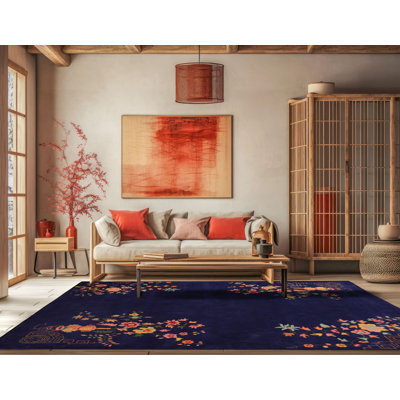 Tapis multicolore touffeté à la main à motif floral chinois de style Art déco