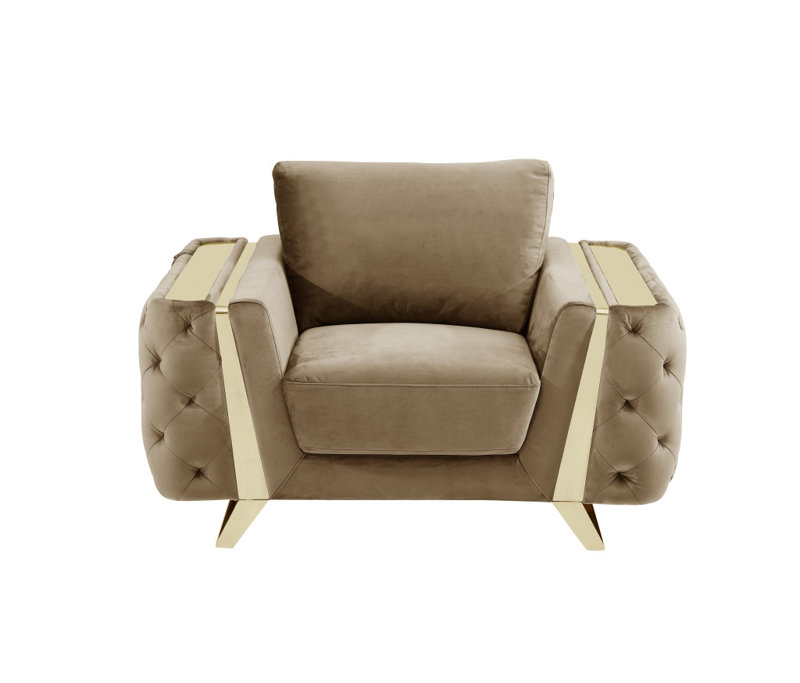  Fauteuil club beige en velours touffeté, Beige, Gold