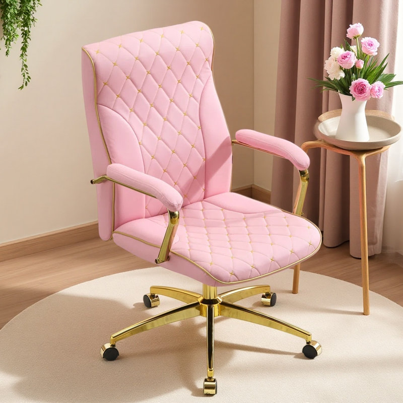 Fauteuil de bureau ergonomique en similicuir, Rose