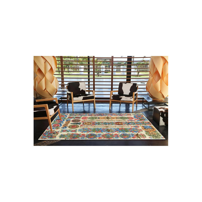 Tapis tissé avec motif de vase, Rond 4 pi