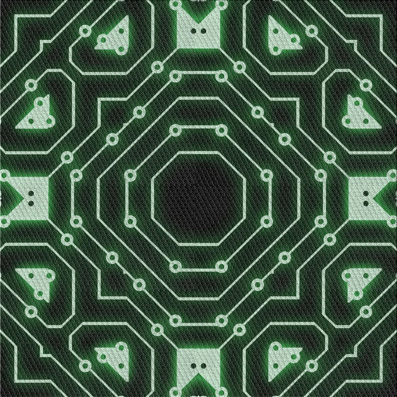 Tapis vert/noir à motifs, Carré 5 pi