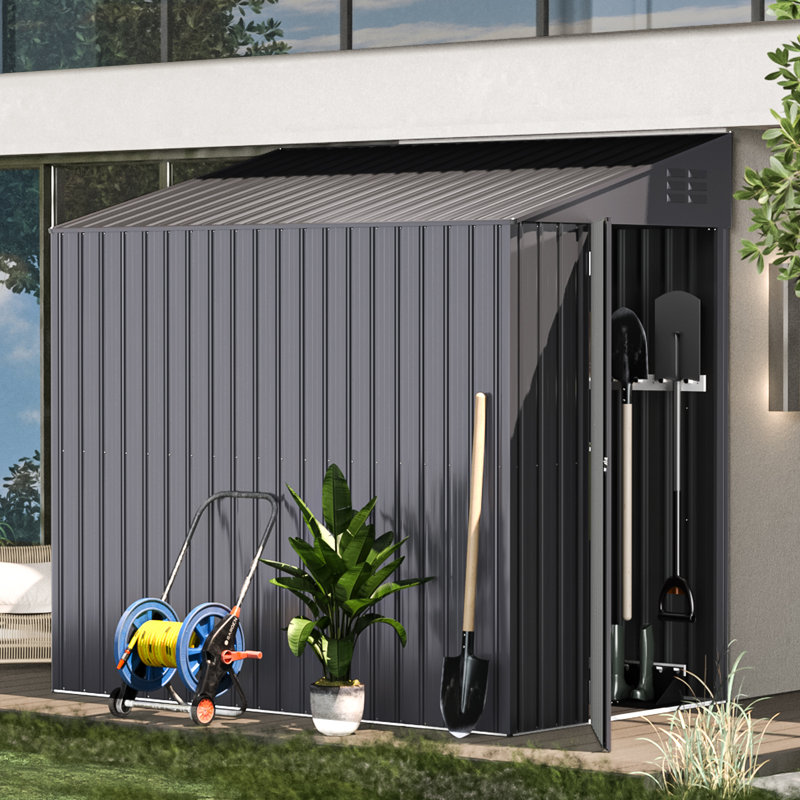 4. ft. W X 7 ft. D Metal Lean-To Storage Shed, Dark Gray
