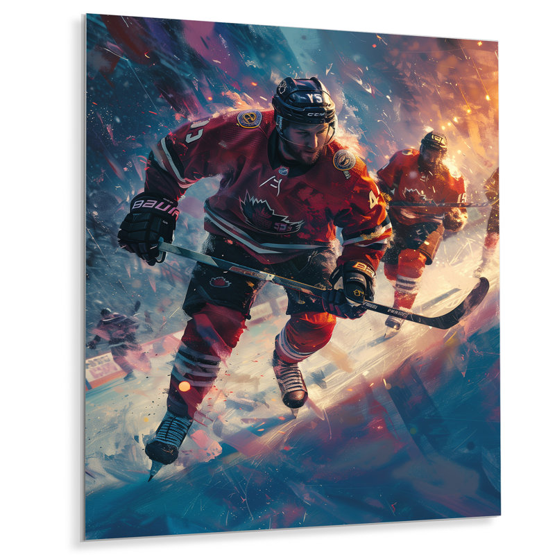 Joueurs de hockey pendant les séries éliminatoires III, Métal métal, H 32 po x l 16 po