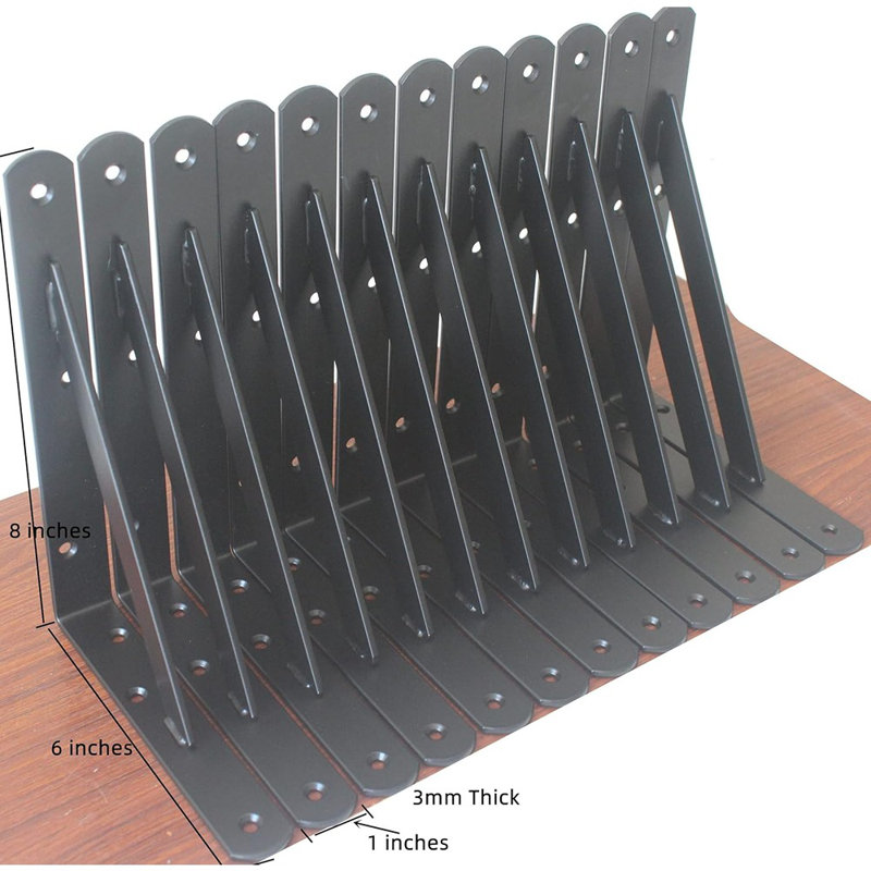 Paquet de 12 supports de tablette noirs robustes de 8 po x 6 po avec vis