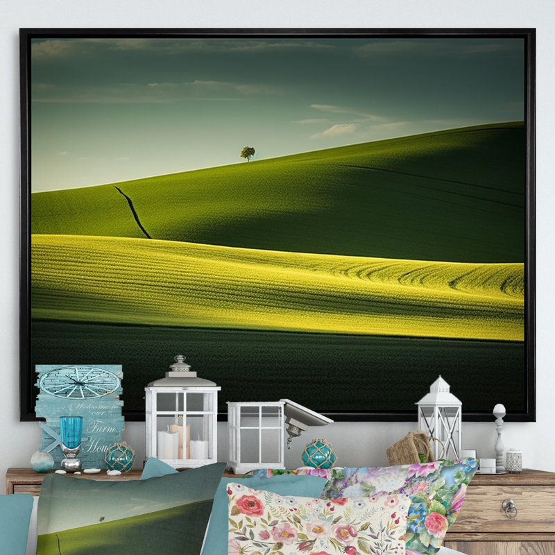 Photo de prairie monochrome verte sur toile, H 34 po x l 44 po x P 1,5 po, Cadre flottant noir