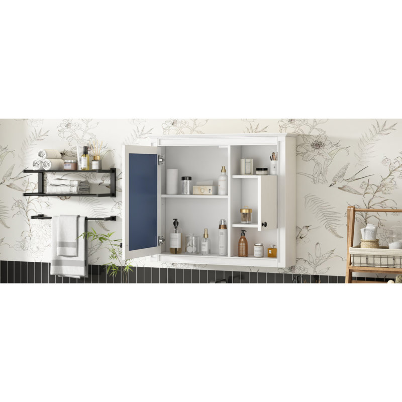 Armoire de salle de bain murale avec miroir, armoire de rangement murale avec 3 tablettes, rangement de salle de bain pour la maison