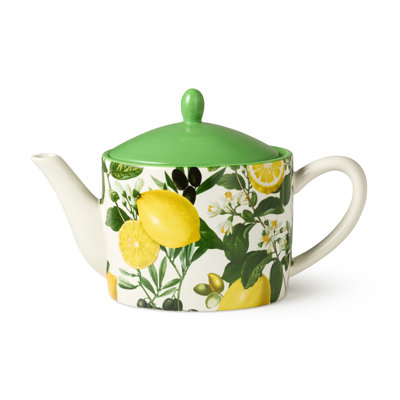 Limone 40 oz. Théière en céramique - en forme de citron, d'inspiration méditerranéenne, durable et lavable au lave-vaisselle pour une utilisation quotidienne