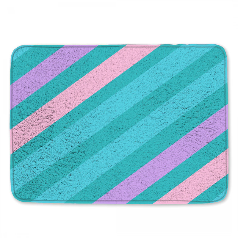 Tapis de bain bleu sarcelle à rayures diagonales, L 24 po x L 17 po