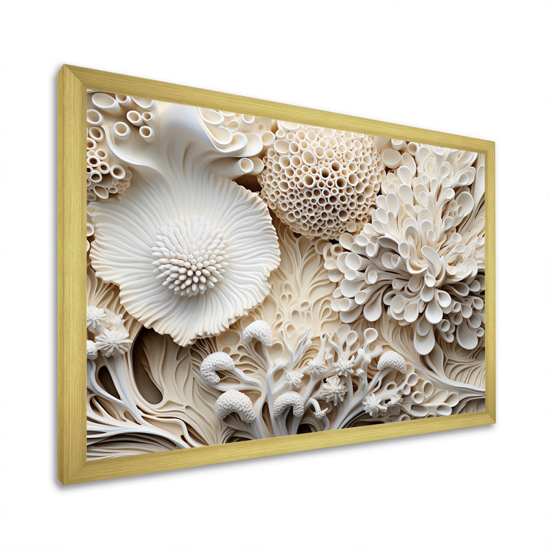 Collage abstrait de fleurs de corail II sur toile, Cadre naturel flottant, H 30 po x l 40 po x P 1,5 po