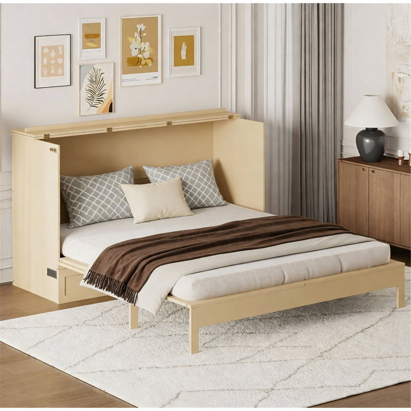 Murphy Bed With Storage Drawers, Gold