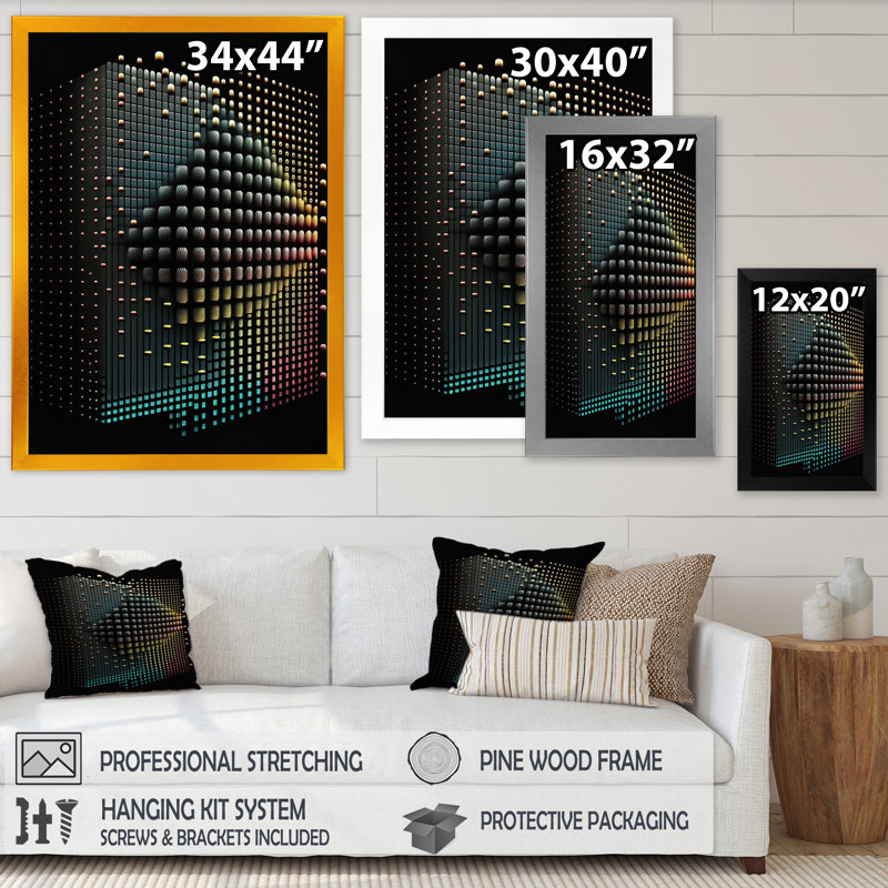 Luminogramme multidimensionnel III - reproduction sur toile, Impression noire sur toile encadrée, H 20 po x l 12 po x P 1 po