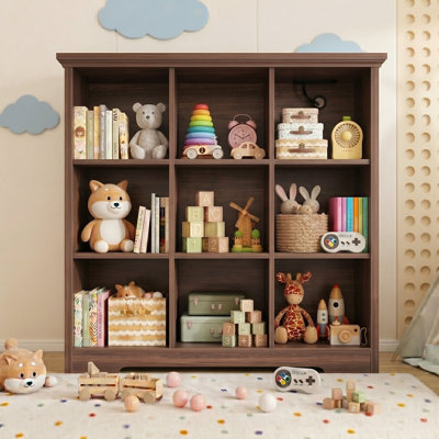9-Cube Bookcase, 38.6'' W X 41'' H Storage Organizer With Charging Ports & Anti-Tip