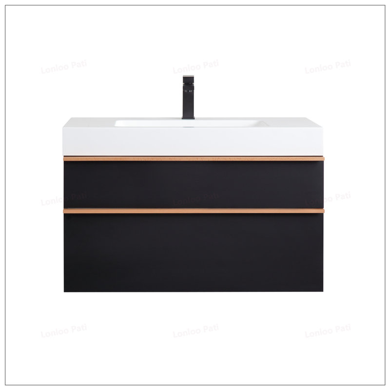 36 Inch Floating Bathroom Vanity with Integrated Sink and Soft Close Drawers, Black, 36"