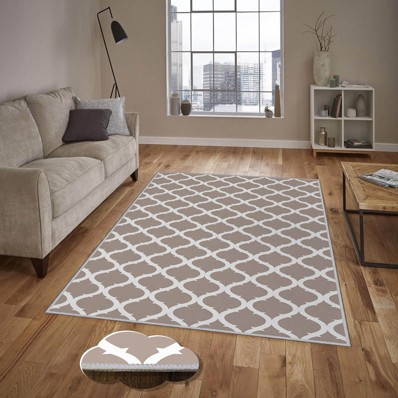 Stylish Woven Carpet, 4 x 6 Feet, 100% Polyester | Antibacterial, 3D Digital Printing, Non-Slip PVC Felt Dot Underside | Machine Washable, 0.4 in Pile Height, Perfect for Living Room & Bedroom Decor