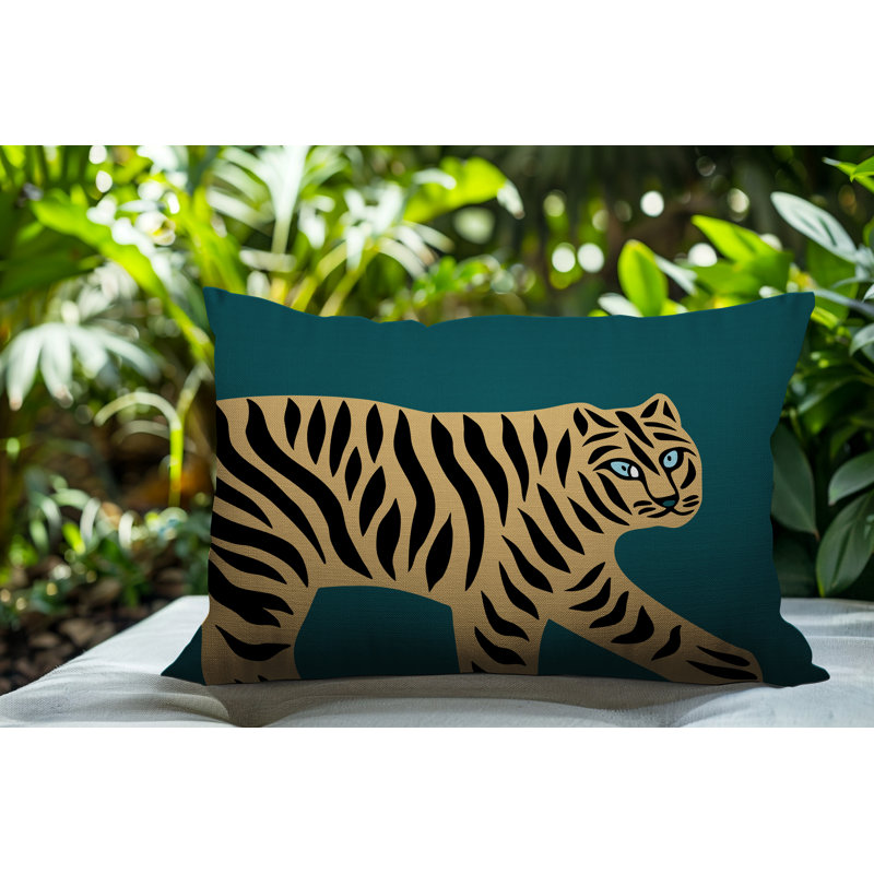 Oreiller rectangulaire intérieur / extérieur Gigi Tiger, Émeraude, H 25 po x l 18 po