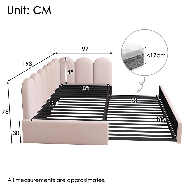 Solid Wood Daybed with Trundle, Pink