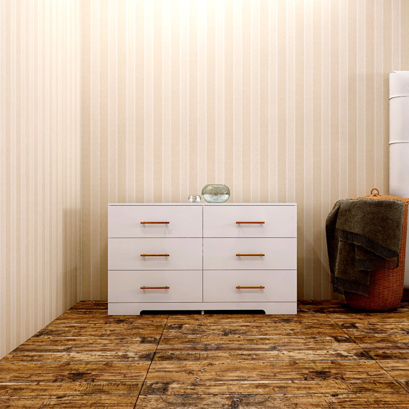 Commode de chambre à coucher avec 6 tiroirs de rangement, Blanc