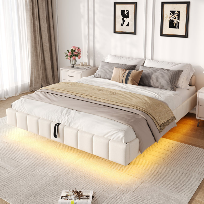 Upholstered Ottoman Storage Bed, Beige